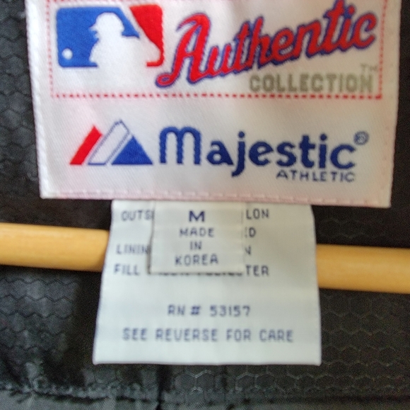 Vintage Majestic MLB Puffer Jacket Mens medium Long Black Insulated 90s umpire - Picture 2 of 10